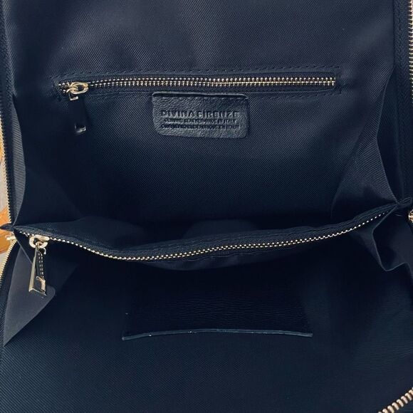 NWT DIVINA FIRENZE Black Tan Pebbled Italian Leather Convertible Backpack Bag